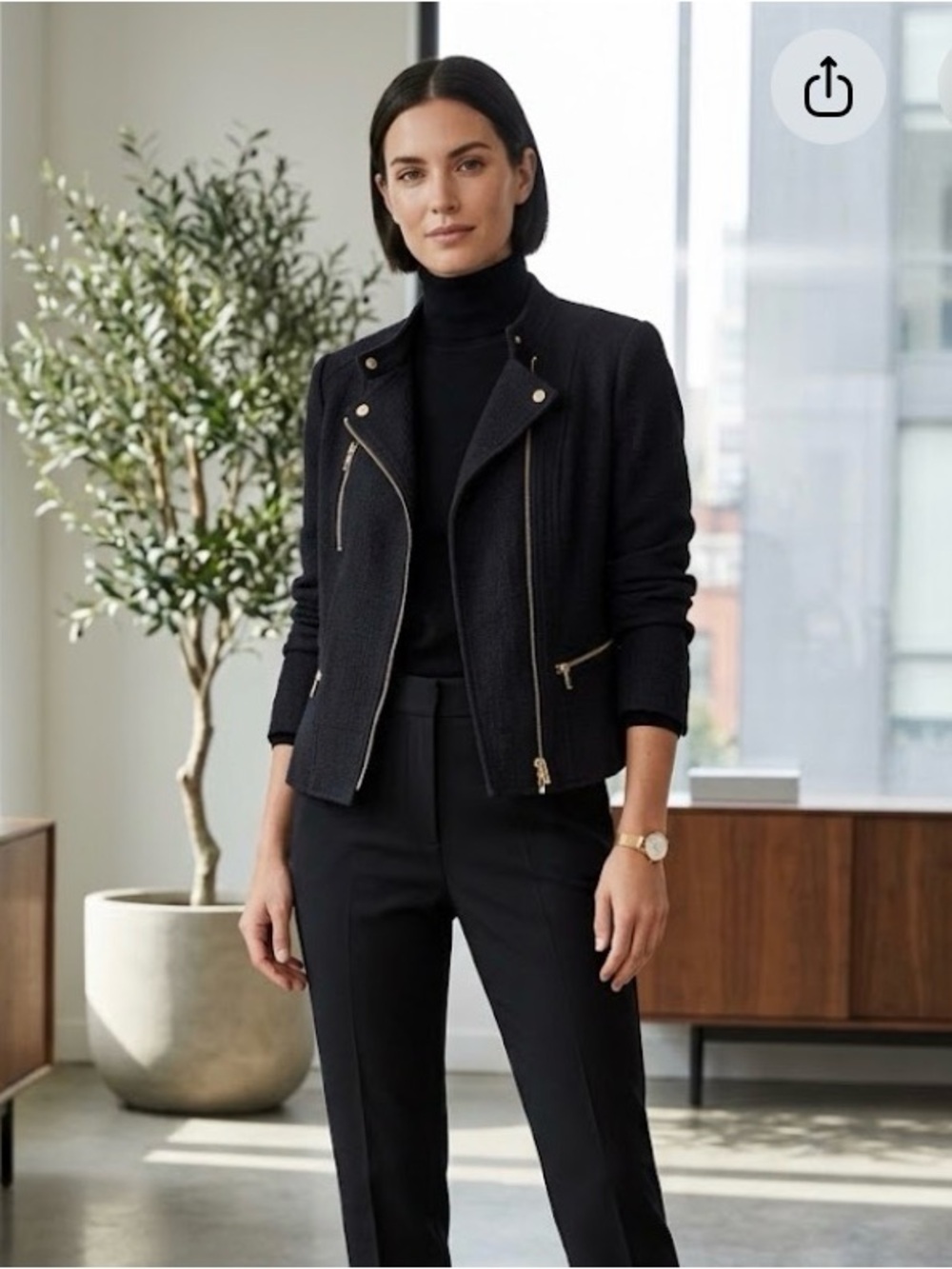 Ann Taylor Black Zip-Front Moto Blazer